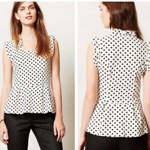 Anthropologie Postmark Polka Dot Ruffle Sleeve Top